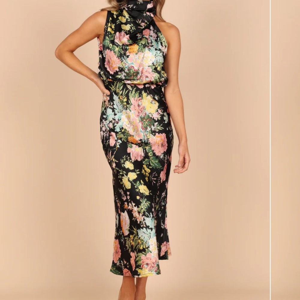 Petal + Pup ANABELLE HALTER NECK MIDI DRESS - BLACK FLORAL